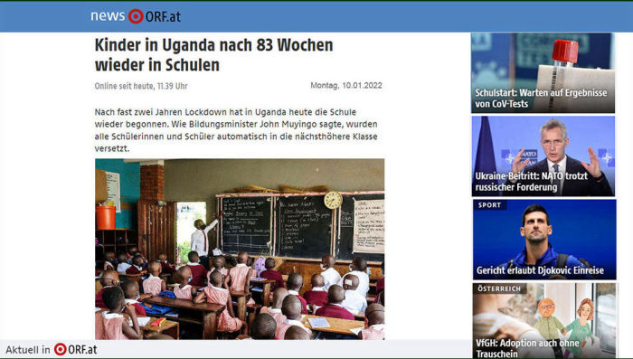 KINDERN EINE CHANCE: Nach fast zwei Jahren Lockdown hat in Uganda heute die Schule wieder begonnen. 